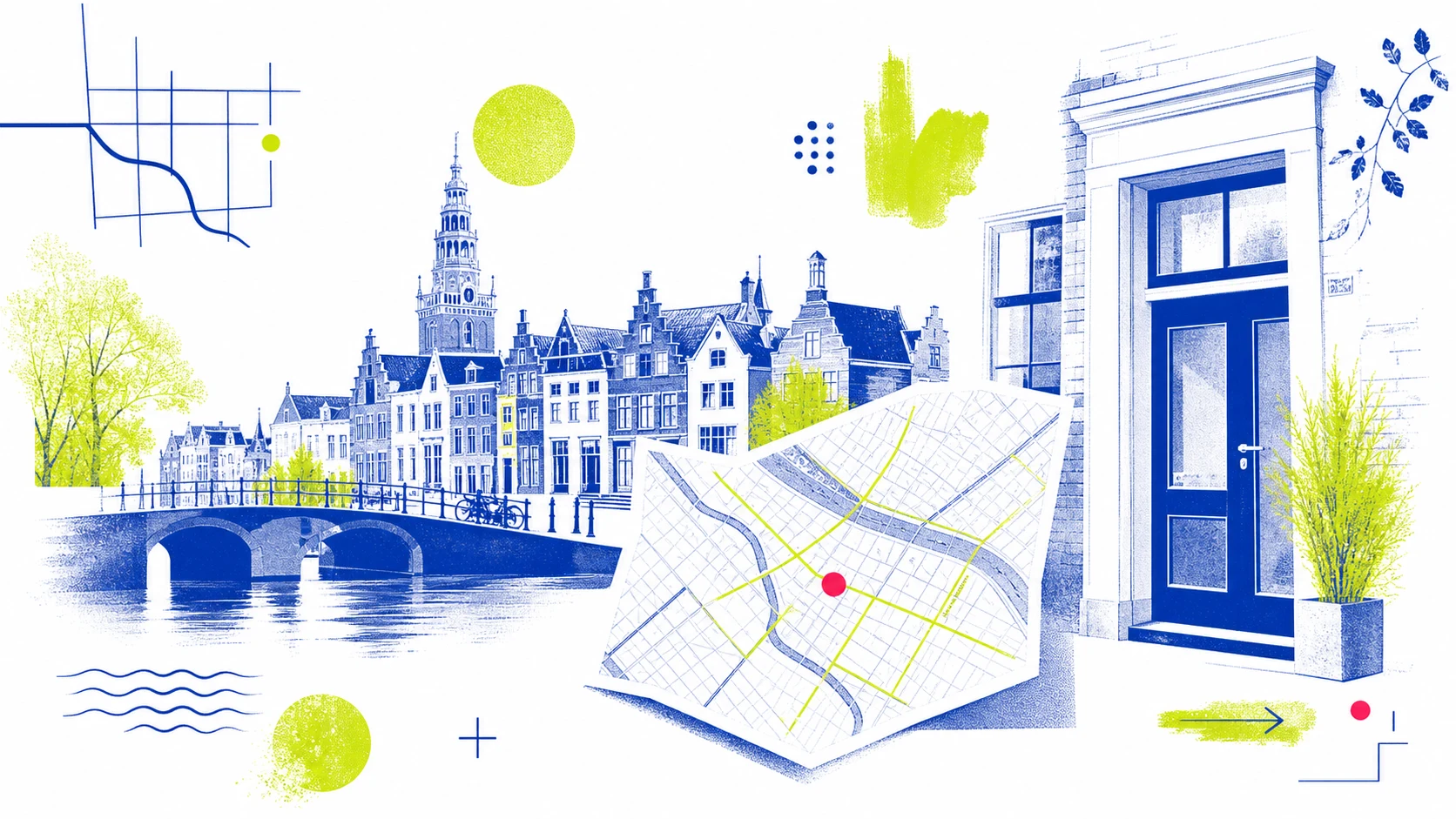 Grafische stadsindex van Alkmaar met lokale routepunten